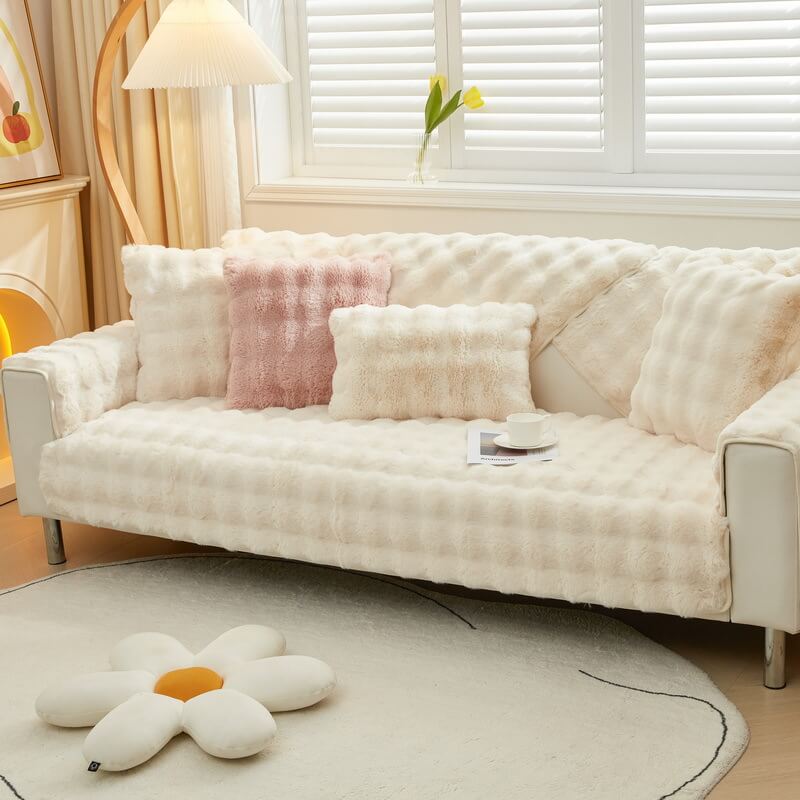 Cosy Plush Solid Colour Non-slip Couch Cover